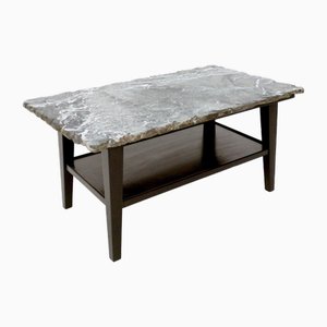 Vintage Italian Ebonized Wood Coffee Table with a Green Alps Marble Top, 1940s
