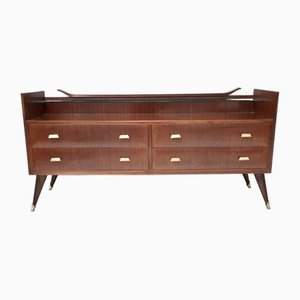 Vintage Italian High-Quality Walnut Dresser with Thick Glass Top, 1950s