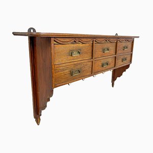 French Elm Wall Mounted Shelf with Drawers, 1900s