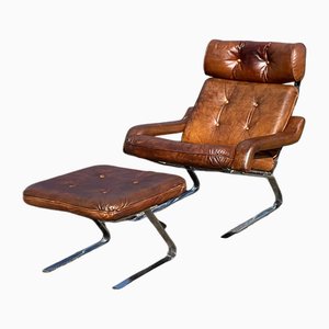 Mid-Century Bauhaus Style Lounge Armchair and Ottoman by Reinhold Adolf for Cor, 1970a, Set of 2