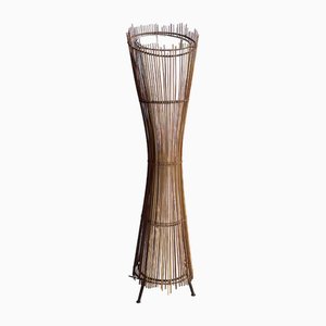Französische Skulpturale Vintage Kobe Stehlampe aus Bambus, Metall & Leinwand, 1980er
