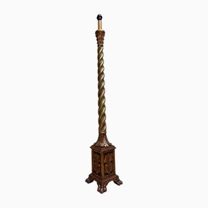 Italian Florentine Wooden Hand Carved Gold Gilt and Green Torchère Floor Lamp, 1950s