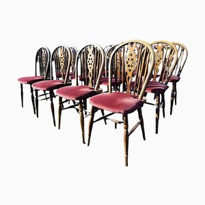 Windsor Wheelback Dining Chairs in Oak, Set of 12