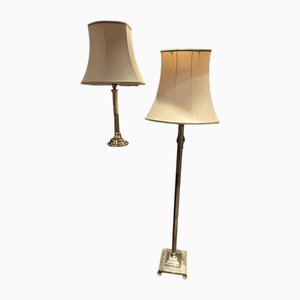Brass Corinthian Column Standard Lamp and Matching Table Lamp, Set of 2