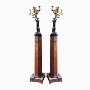 Bronze & Ormolu Candelabra on Stands, Set of 2