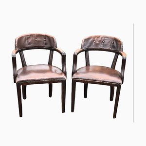 Brown Leather Desk Chairs, Set of 2