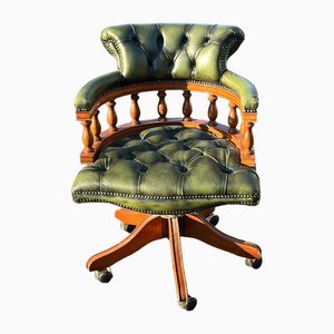 Green Leather Buttoned Back Swivel Desk Chair