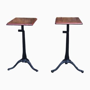 Industrieller Edwardianischer Maschinentisch aus Metall mit Tischplatte aus Holz, 2er Set