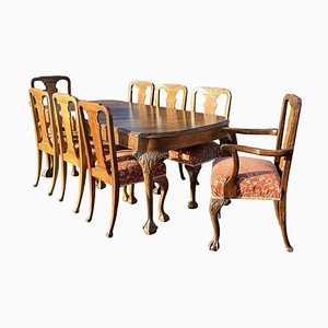 Edwardian Oak Table and Chairs, Set of 9
