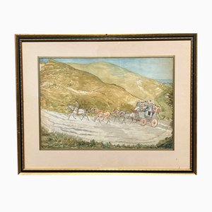 English Artist, Folkestone & Canterbury Quicksilver Coach, 1800s, Watercolour, Framed