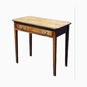 George Iii Inlaid Oak Side Table, Brass Handles.
