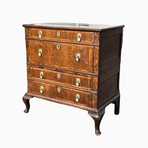 Georgian Walnut Fronted Chest of Drawers with Brass Handles