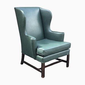 Green Leather Wingback Armchair