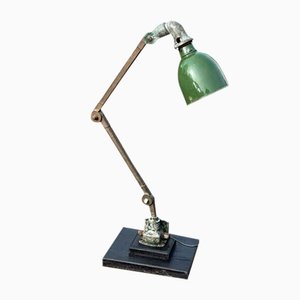 Lampe d'Atelier Industrielle Angle Poise avec Abat-Jour en Émail Vert