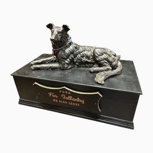 Large Bronze Dog Statue of a Collie on a Wooden Base
