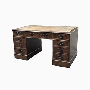 Large Mahogany Veneer Pedestal Desk