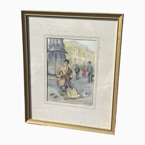 London Characters. Framed & Signed Watercolour by Ray Ross. Shoe Shine