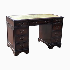 Mahogany Pedestal Desk with Green Leather Top