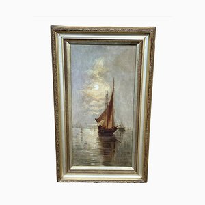 M Foote, Paesaggio marino con vaso, 1906, Dipinto ad olio di grandi dimensioni