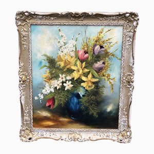 Bodegón floral, óleo sobre lienzo, enmarcado