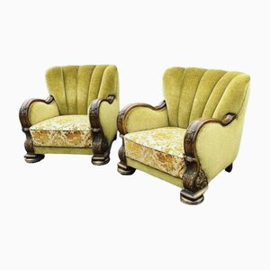 Mid-Century Art Deco Cloudback Armchairs, 1970s, Set of 2