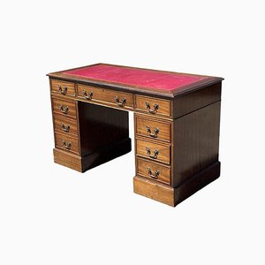 Pedestal Desk with Red Leather Top