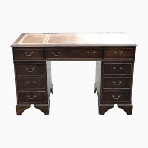 Pedestal Desk with Tan Leather Top.