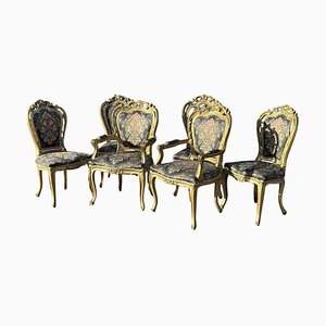 Gilt Wooden and Upholstered Armchairs., Set of 6