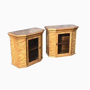 Satinwood Wall Display Cabinets, Set of 2