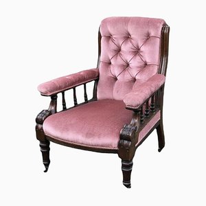 Victorian Armchair with Mahogany Frame, Buttoned Back Armchair