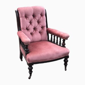 Viktorianischer Sessel mit Gestell aus Mahagoni, Sessel mit geknöpfter Rückenlehne