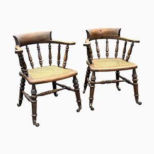 Victorian Desk Chairs on Brass Castors, Set of 2
