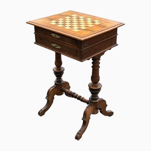 Victorian Chess Table in Walnut with Fitted Birds Eye Maple