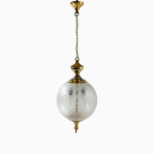 French Brass and Glass Ceiling Lamp, 1960