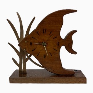 Mid-Century Fisch Nufa Uhr aus Teak, 1960er