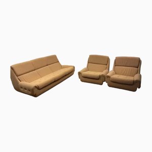 Vintage Sofa and Armchairs in Beige, Set of 3