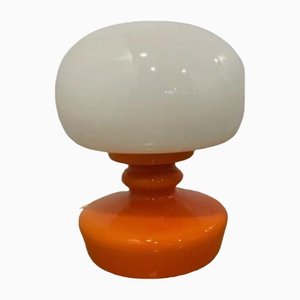 Lámpara de mesa vintage de vidrio blanco y naranja, 1960