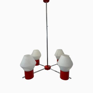 Steel Ceiling Lamp in Red Enamel and Glass