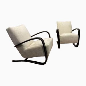 Fauteuils H-269 Blancs par Jindrich Halabala, Set de 2