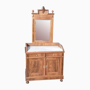 Credenza da bagno in legno di noce con ripiano in marmo e specchio, Italia, 1890