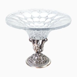 Bevelled Crystal Bowl with Sculpture Base and Sheffield Putti, Early 20th Century