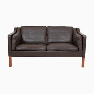 Model 2212 Sofa in Brown Leather by Børge Mogensen for Fredericia