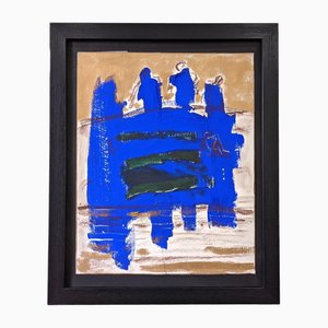 Blaue Mini Abstrakte Komposition, 1950er, Mixed Media, Gerahmt