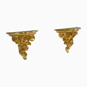 Early 20th Century Gilded Wooden Wall Lights, 1890s, Set of 2