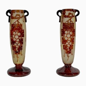 Art Deco French Glass Vases by Charder, 1927, Set of 2