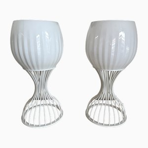 Lámparas de mesa italianas de cristal de Murano y metal blanco de Vistosi, años 90. Juego de 2
