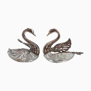 Salt Shakers in the Form of a Swan in 835 Silver & Spoon from Albert Bodemer, 1940s, Set of 3
