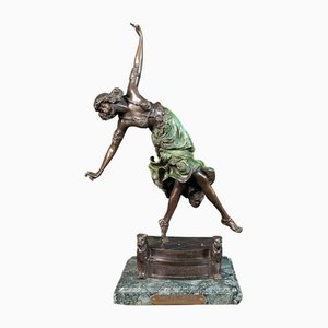 After Colinet, Art Deco Revival Figure, 1990s, Bronze & Marble