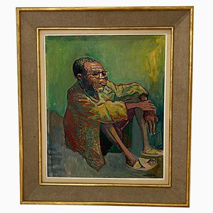 Alois Wittlin, Personnage Assis, Gong Hill, Frontière du Tanganyika, Kenya, 1952, Oil on Wood, Framed