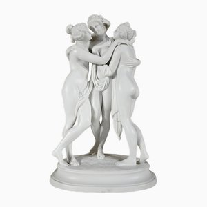 Groupe Sculptural Les Trois Nymphes, Début 20e Siècle, Porcelaine Biscuit